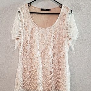 BKE Boutique (the Buckle) cream & tan lace top